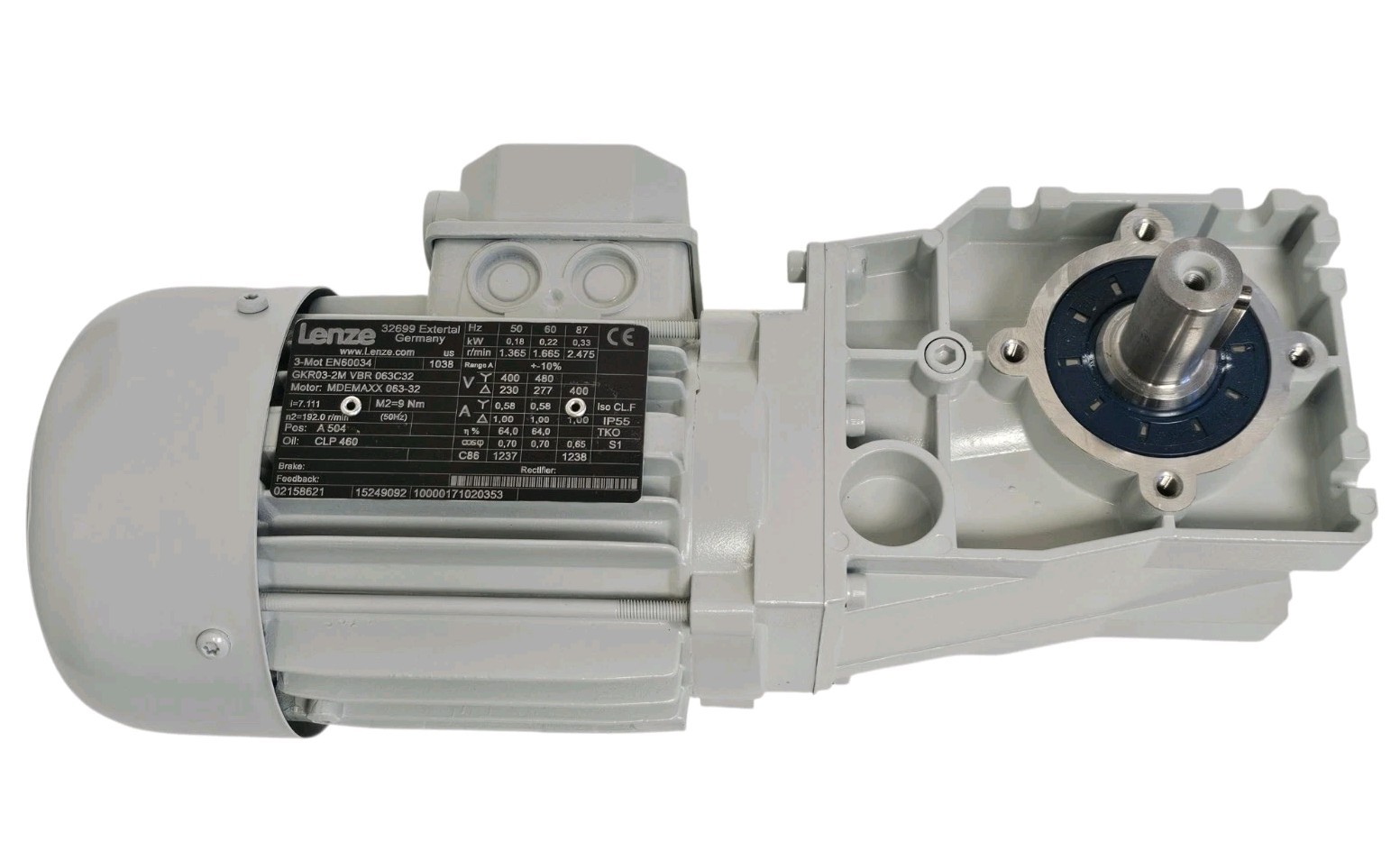 Used LENZE GKR03-2M VBR 063C32 GEAR MOTOR MDEMAXX 063-32 3-MOT EN60034 NSNP