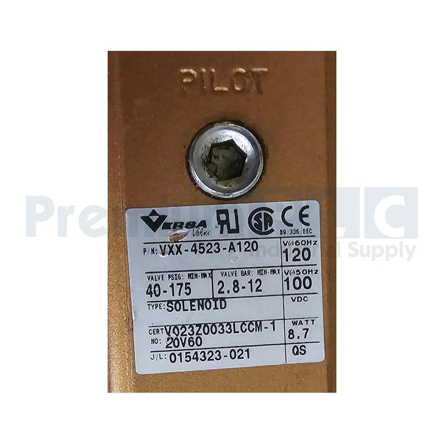 Used NEW VERSA VXX-4523-A120 4-Way / 3-Position V-SERIES PNEUMATIC AIR VALVE 120VAC