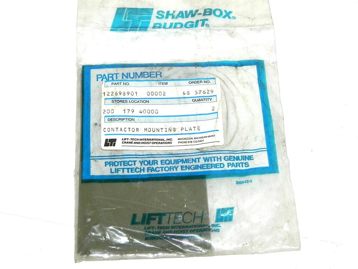 Used NEW SHAW-BOX BUDGIT LIFTTECH 122698901 CONTACTOR MOUNTING PLATE