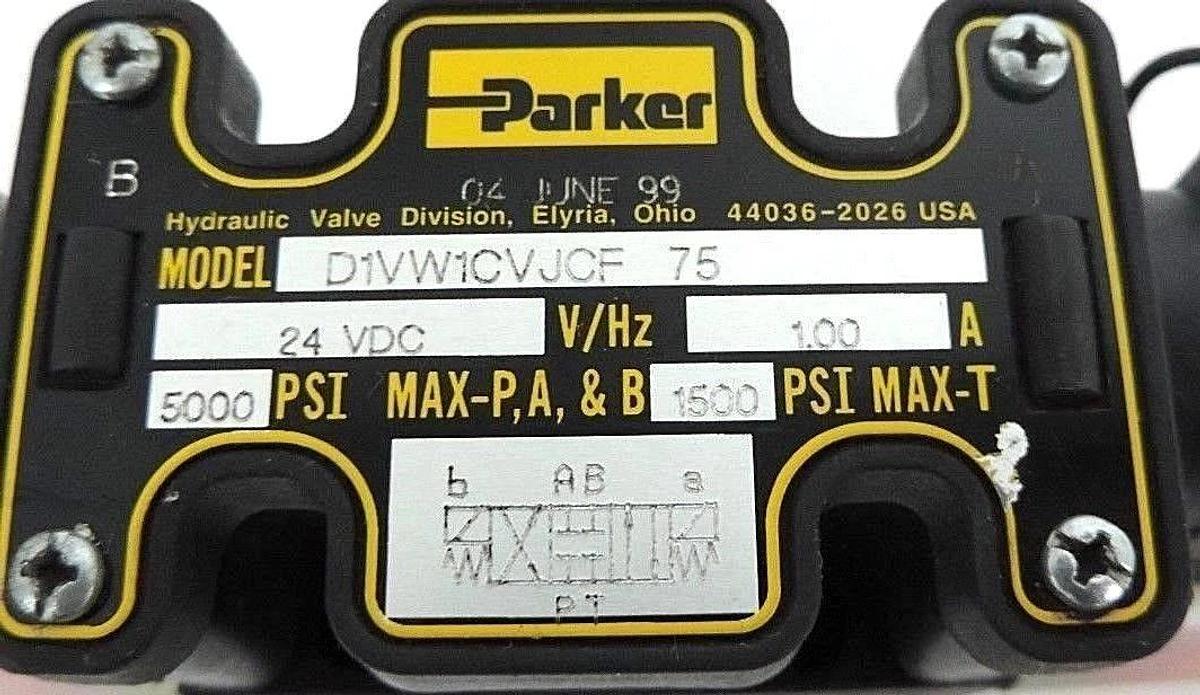 NEW PARKER D1VW1CVJCF-75 DIRECTIONAL VALVE D1VW1CVJCF, 24V, 1.00A, 5000PSI