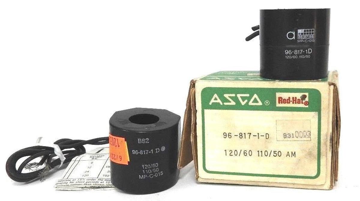 Used LOT OF 2 ASCO 96-817-1-D SOLENOID COILS 110/120VAC 50/60HZ, 968171D