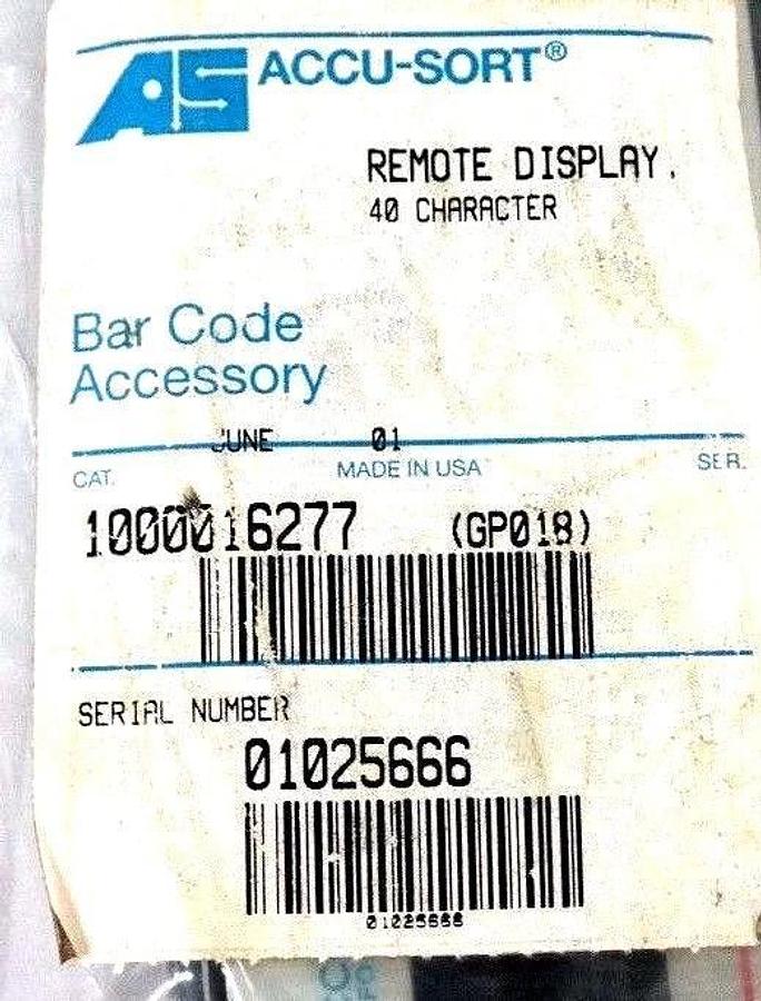Used NIB ACCU SORT 1000016277 GP018 REMOTE DISPLAY 40 CHARACTER BAR CODE ACCESSORY
