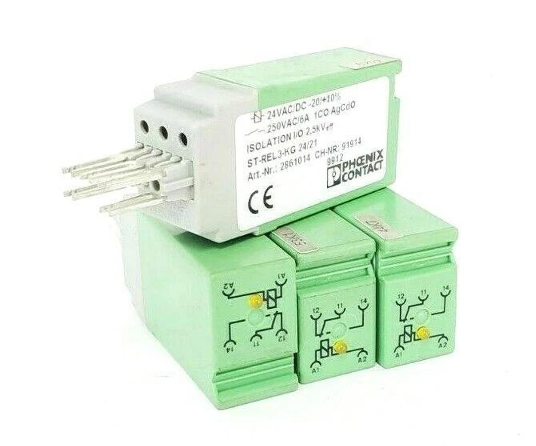Used LOT OF 4 PHOENIX CONTACT ST-REL3-KG 24/21 RELAY CONNECTORS 2861014 CH-NR: 91914