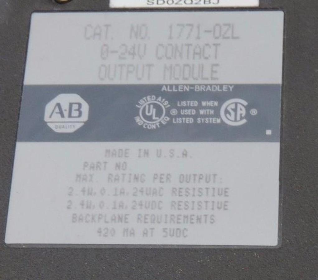Used ALLEN BRADLEY 1771-OZL CONTACT OUTPUT MODULE 1771OZL, 0-24V W/ 1771-WD ARM