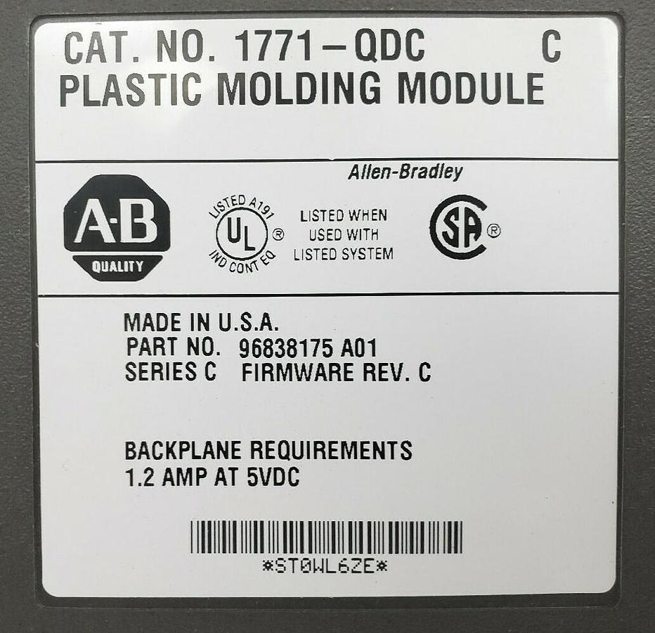 Used ALLEN BRADLEY 1771-QDC SER. C PLASTIC MOLDING MODULE, F/W REV. C, 96838175 A01