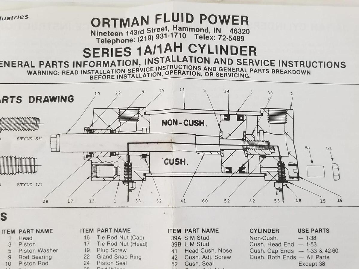 NEW ORTMAN FLUID POWER 129564 REPAIR KIT *INCOMPLETE*