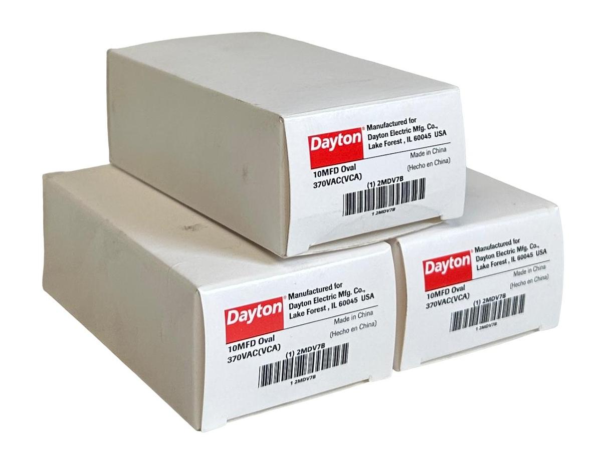 Used 3 DAYTON 2MDV7B OEM 10MFD OVAL CAPACITORS 370VAC(VCA) NSMP