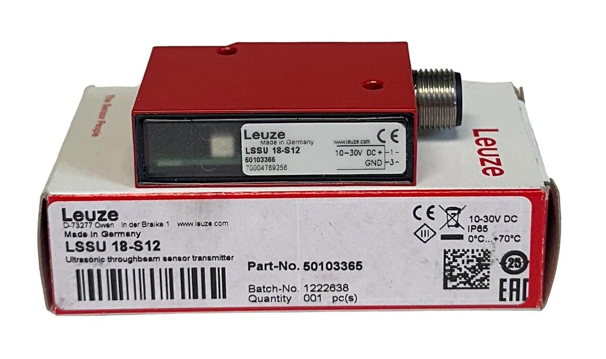 Used NEW LEUZE LSSU 18-S12 / 50103365 ULTRASONIC THROUGH BEAM SENSOR TRANSMITTER NSMP