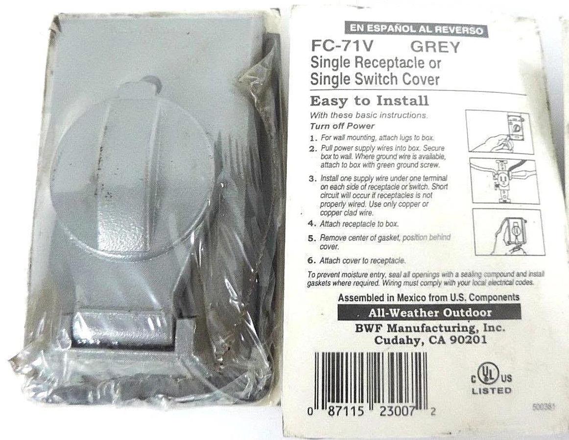 Used LOT OF 4 NEW BWF FC-71V GREY SINGLE RECEPTACLE OR SINGLE SWITCH COVERS FC71V