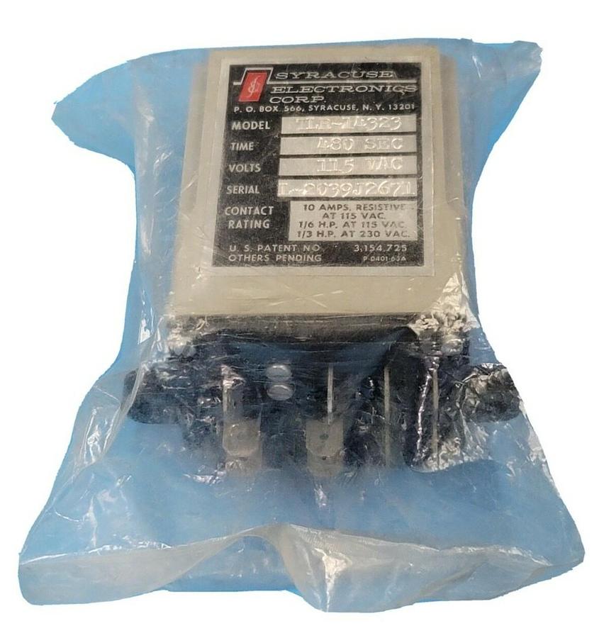 NEW SYRACUSE ELECTRONICS CORP. TLR-14323 TIMING RELAY 480 SEC 115V