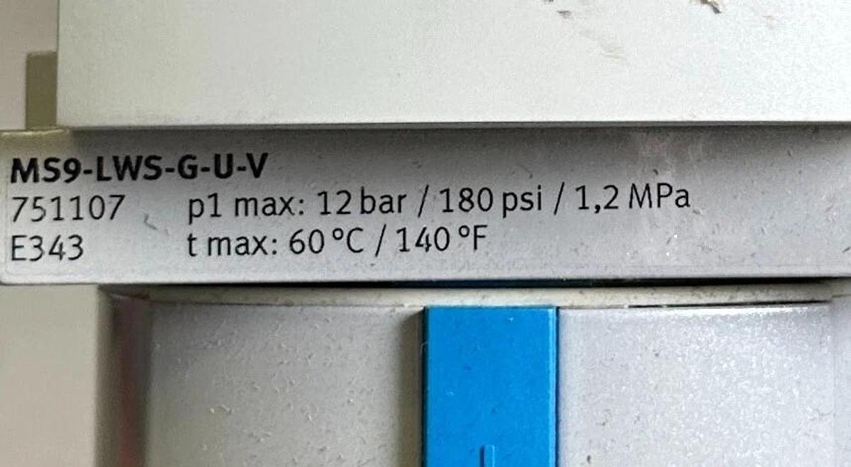 Used FESTO MS9-LWS-G-U-V / 751107 MS SERIES WATER SEPARATOR MS9LWSGUV 12BAR 1,2MPa