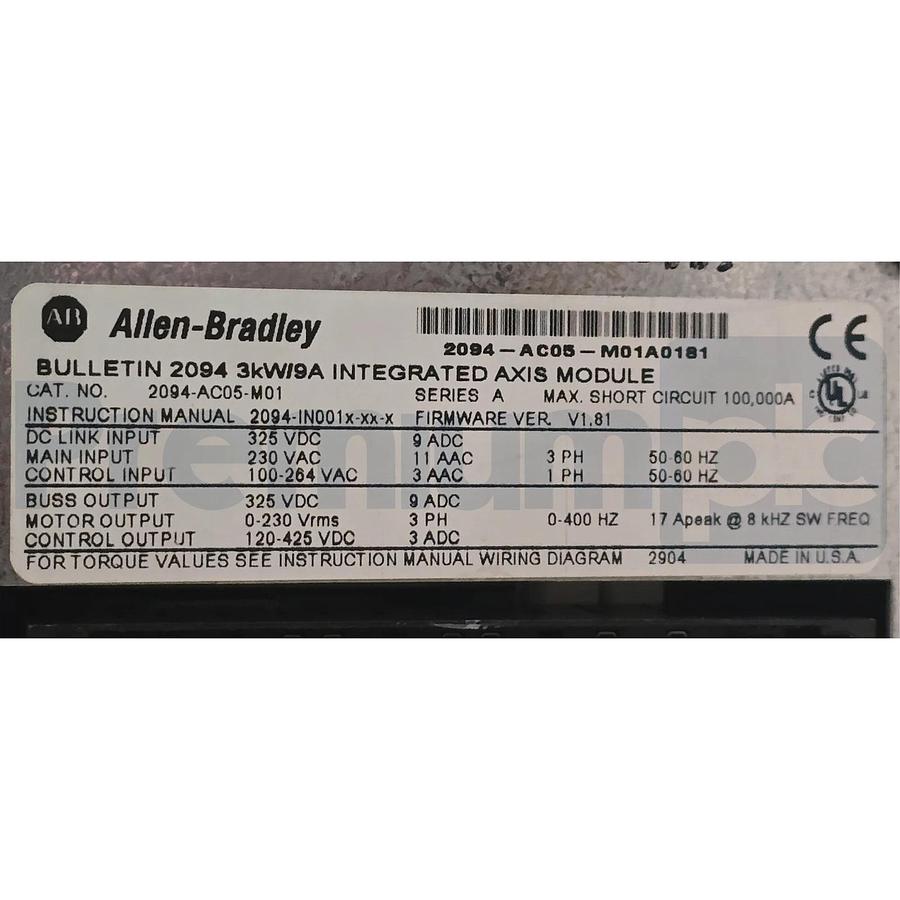Used Allen Bradley 2094-AC05-M01 /A Kinetix 6000 Integrated Axis Module 3kW 230V USPI