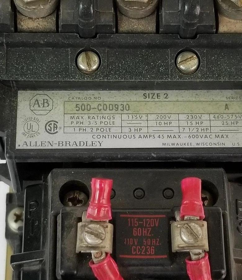 Used ALLEN BRADLEY 500-COD930 STARTER SER. A CC236 120V, 60HZ, 500COD930