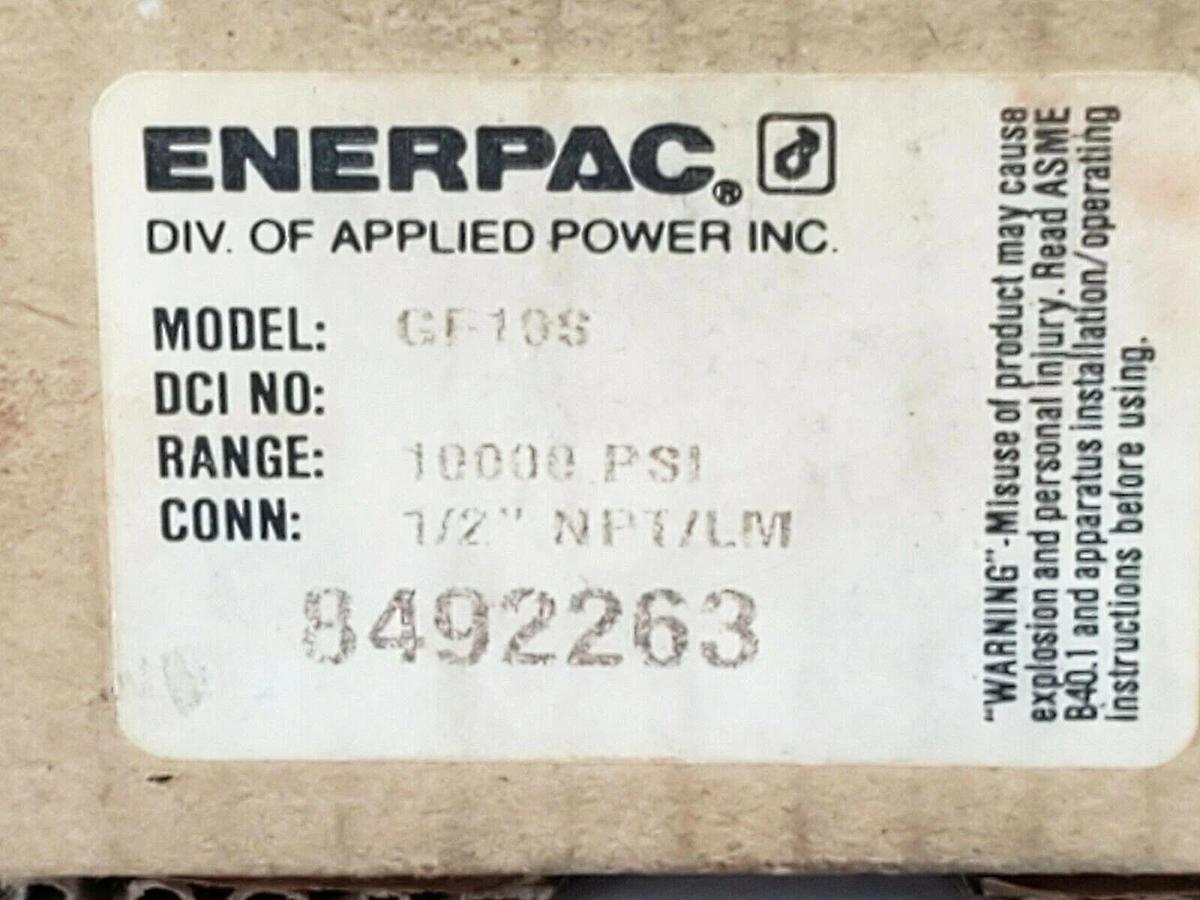 NIB ENERPAC GF10S GAUGE RANGE: 10,000 PSI CONN: 1/2'' NPT/LM, 8492263