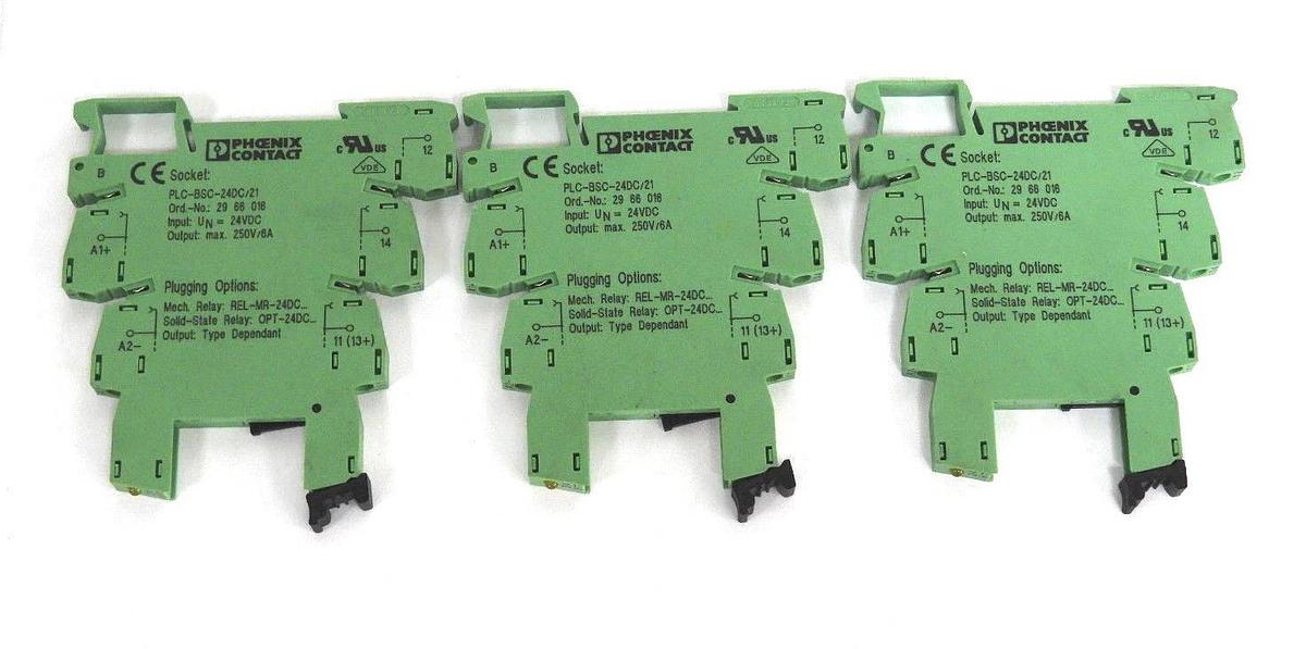 Used LOT OF 3 PHOENIX CONTACT PLC-BSC-24DC/21 TERMINAL BLOCK RELAY MODULES 2966016