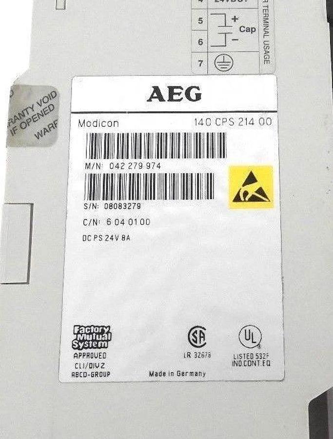 Used SCHNEIDER MODICON 140CPS21400 POWER SUPPLY 8AMP 24VDC, 140-CPS-214-00