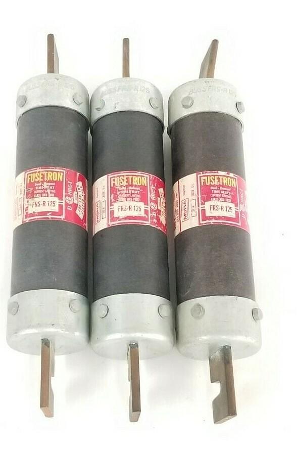 Used LOT OF 3 BUSSMANN FRS-R-125 FUSETRON DUAL-ELEMENT FUSES 600V, 125A, FRSR125