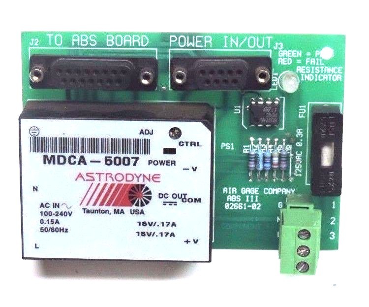 Used AIR GAGE COMPANY 02661-02 BOARD ABS III W/ ASTRODYNE MDCA-5007 POWER SUPPLY