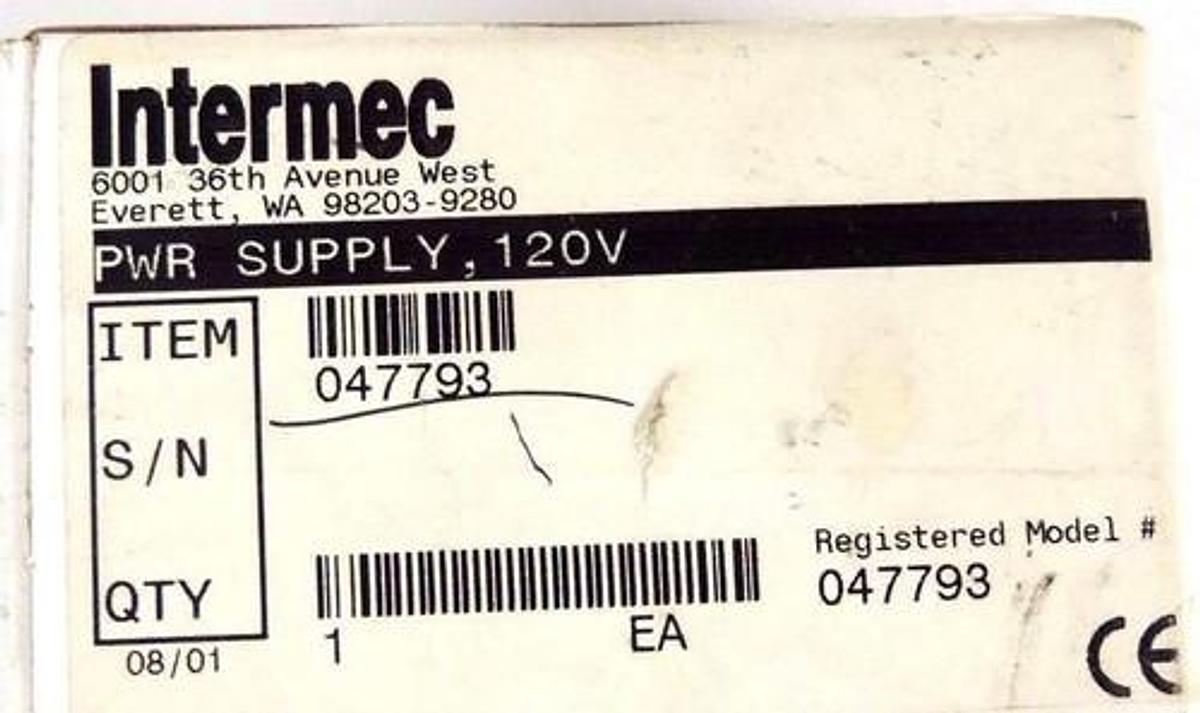 Used NIB INTERMEC 047793 POWER SUPPLY 120V, 50/60HZ, 15W, 130MA