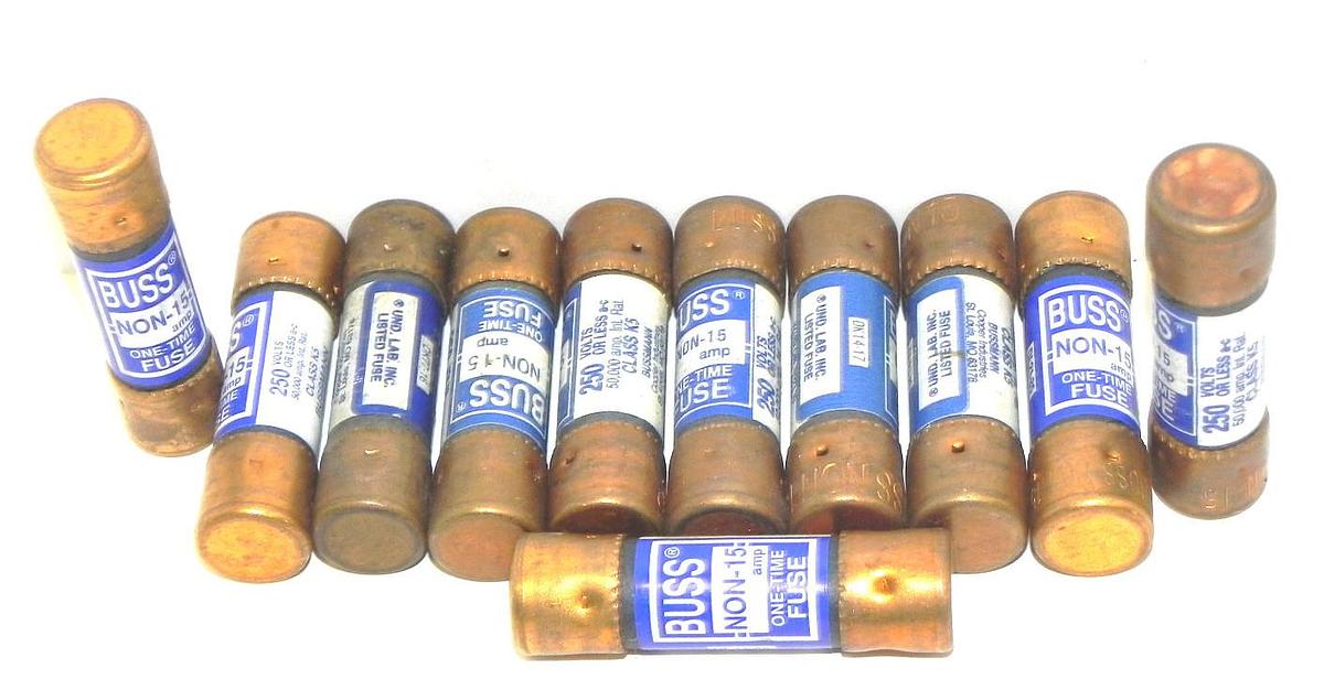 Used LOT OF 11 BUSSMANN NON-15 ONE-TIME FUSES NON15