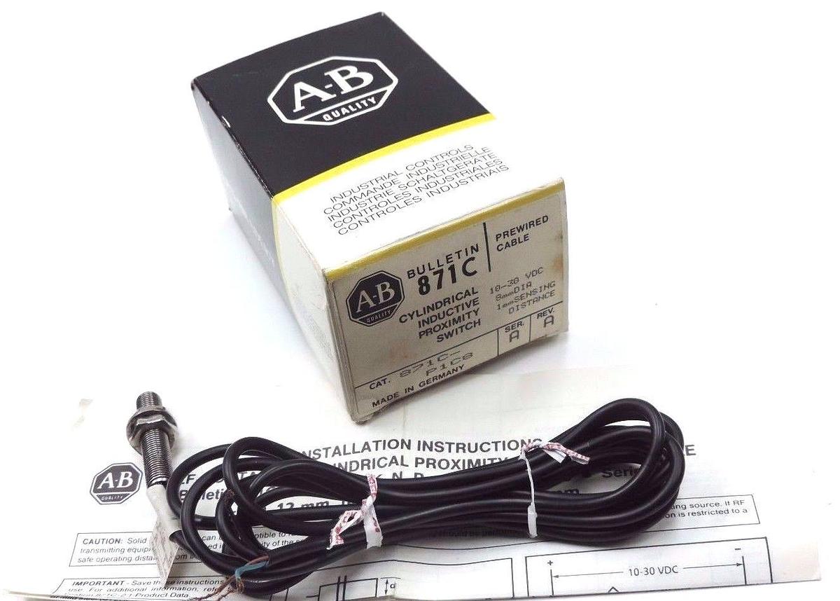 Used NIB ALLEN BRADLEY 871C-P1C8 CYLINDRICAL INDUCTIVE PROX. SWITCH 871CP1C8 SER. A