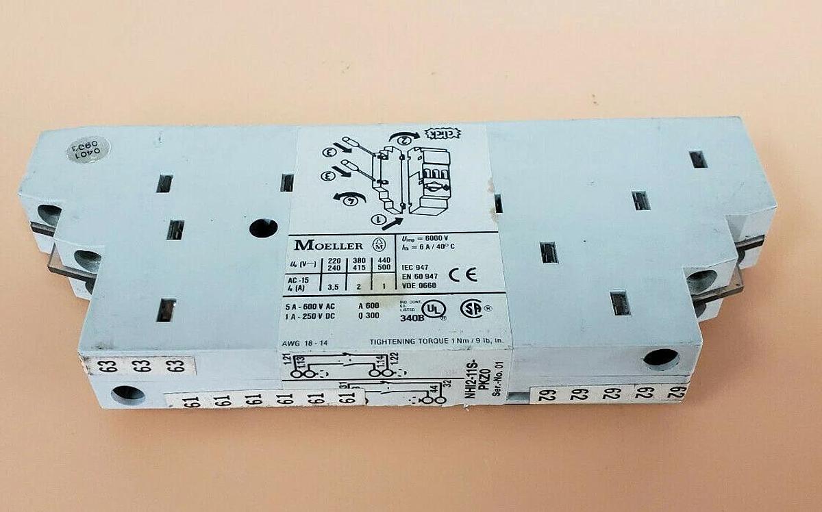 Used MOELLER NHI2-11S-PKZ0 AUXILIARY CONTACT 6AMP 600VAC 250VDC