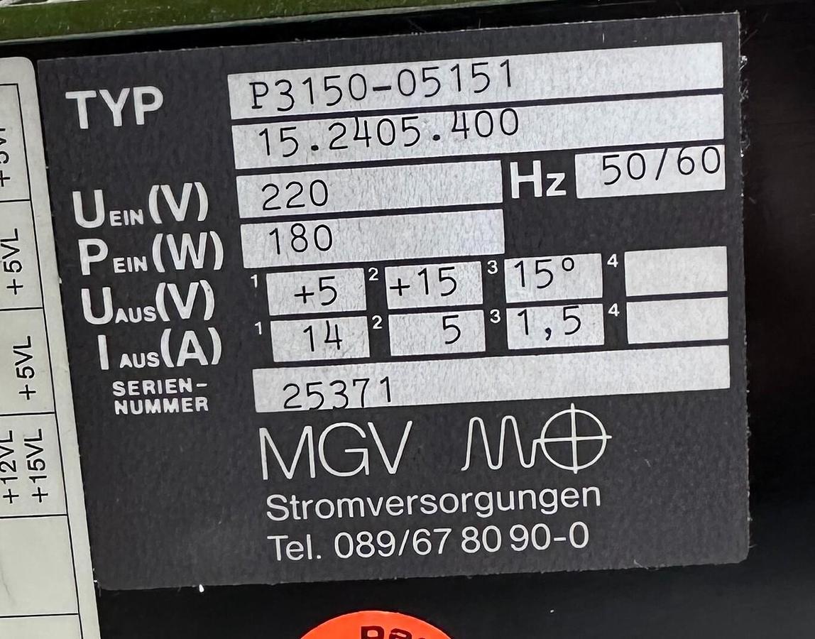 Used NEW MGV MO P3150-05151 / P315005151 POWER SUPPLY 220V 180W 50/60Hz 15.2405.400