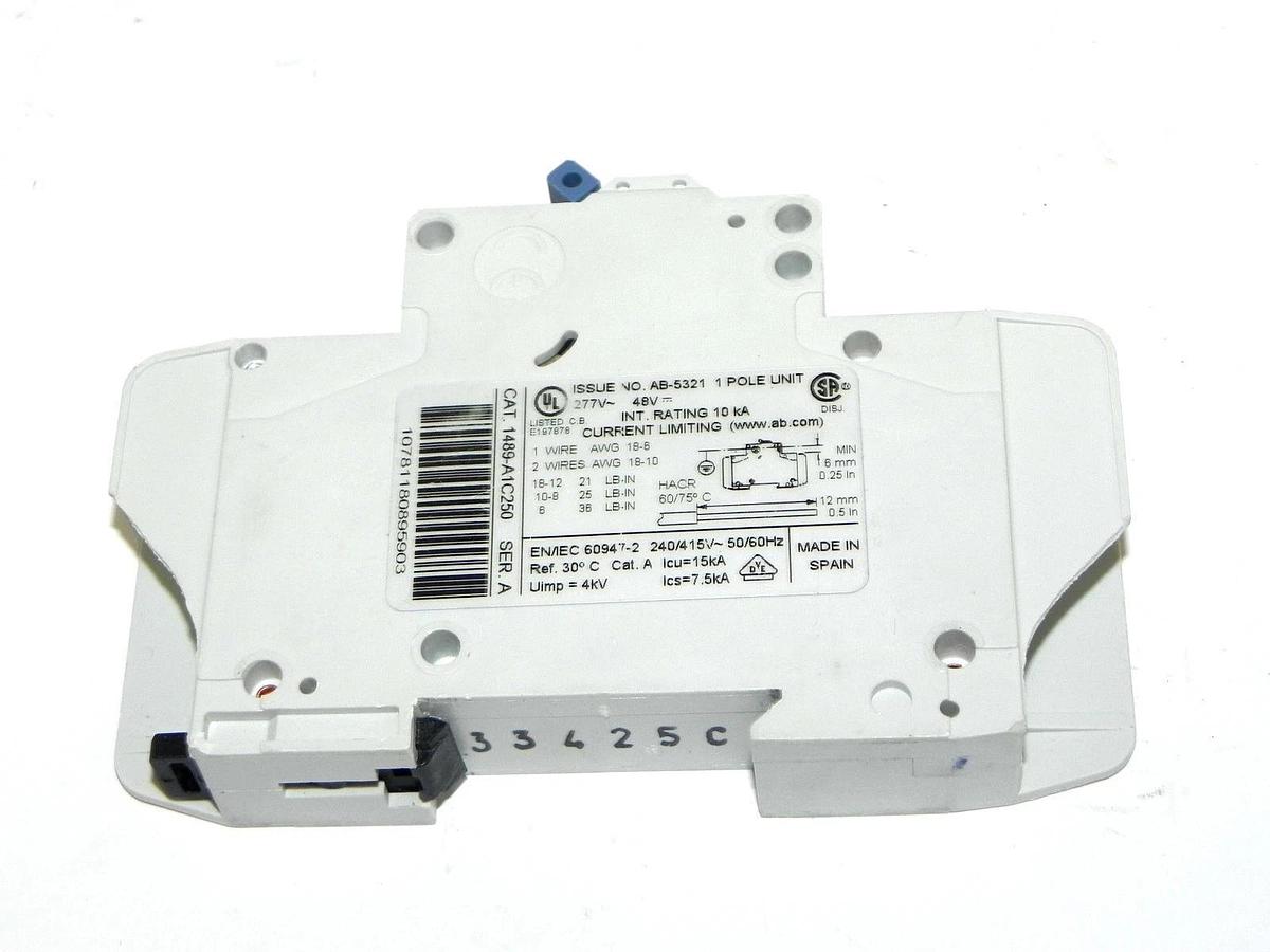 Used ALLEN BRADLEY 1489-A1C250 UL489 MINIATURE CIRCUIT 1489A1C250 SER. A