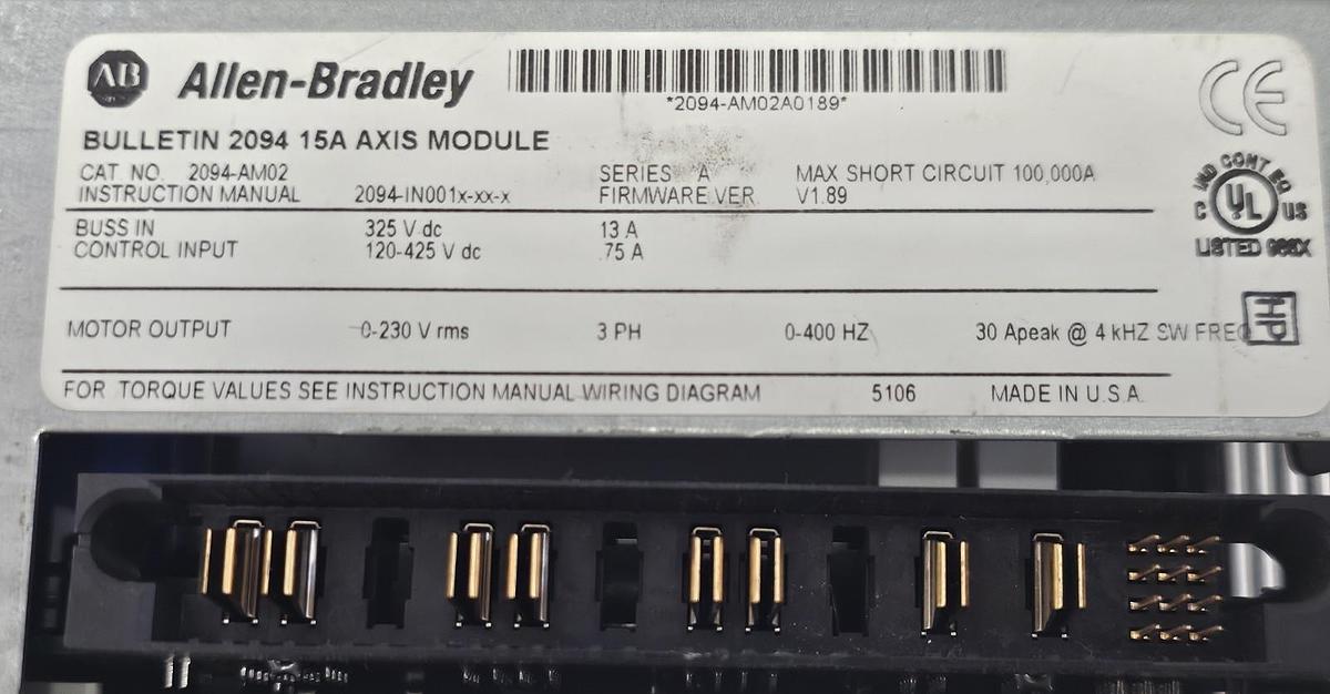 Used ALLEN BRADLEY 2094-AM02 SER. A KINETIX 6000 AXIS MODULE 2094AM02 /A