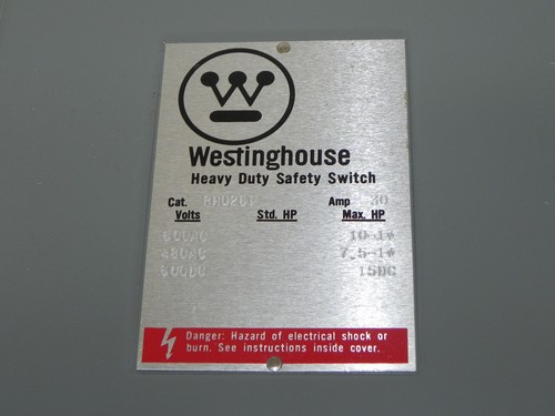 Used NIB WESTINGHOUSE RHU261 HEAVY DUTY SAFETY SWITCH 30AMP