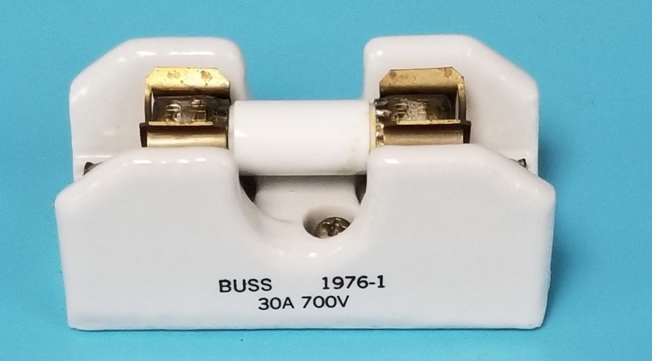 Used BUSSMANN 1976-1 CERAMIC FUSE HOLDER 30A, 700V W/ FWP-20 CYLINDER FUSE
