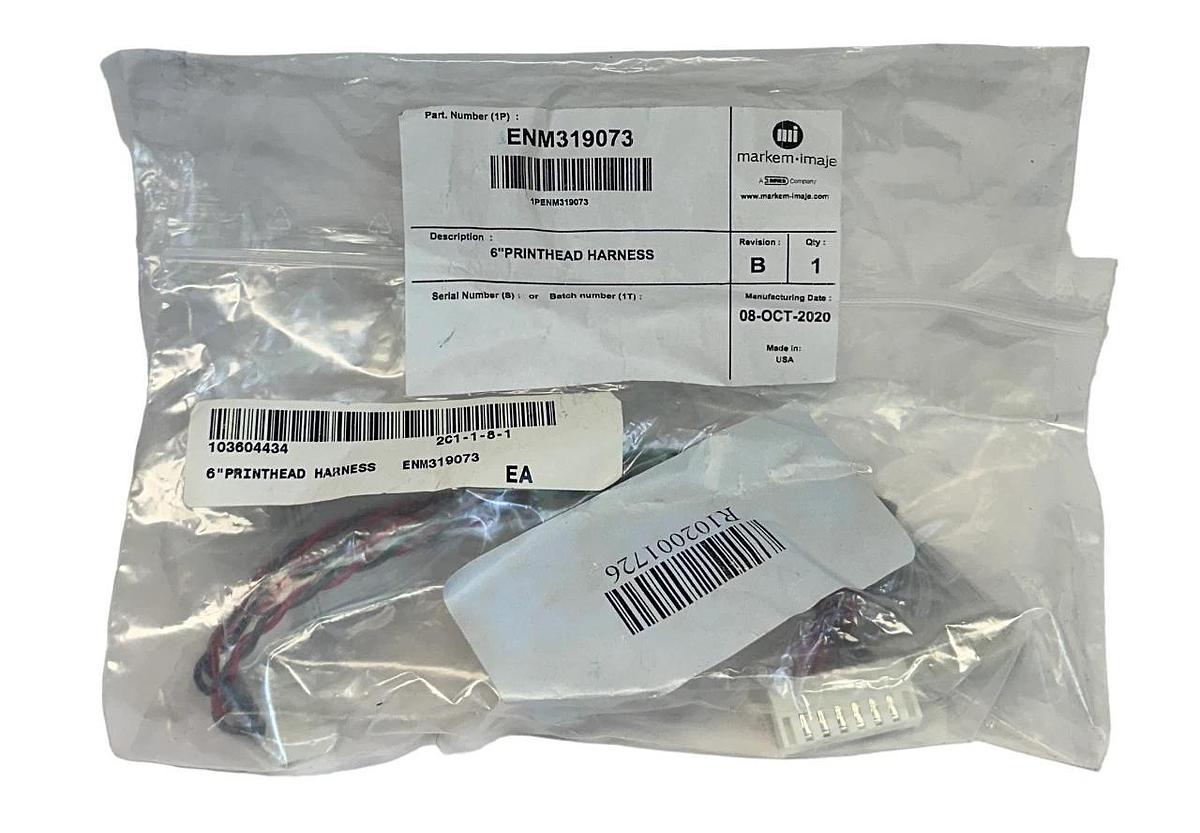 Used MARKEM-IMAJE ENM319073 OEM 6'' PRINTHEAD HARNESS Rev. B NSMP