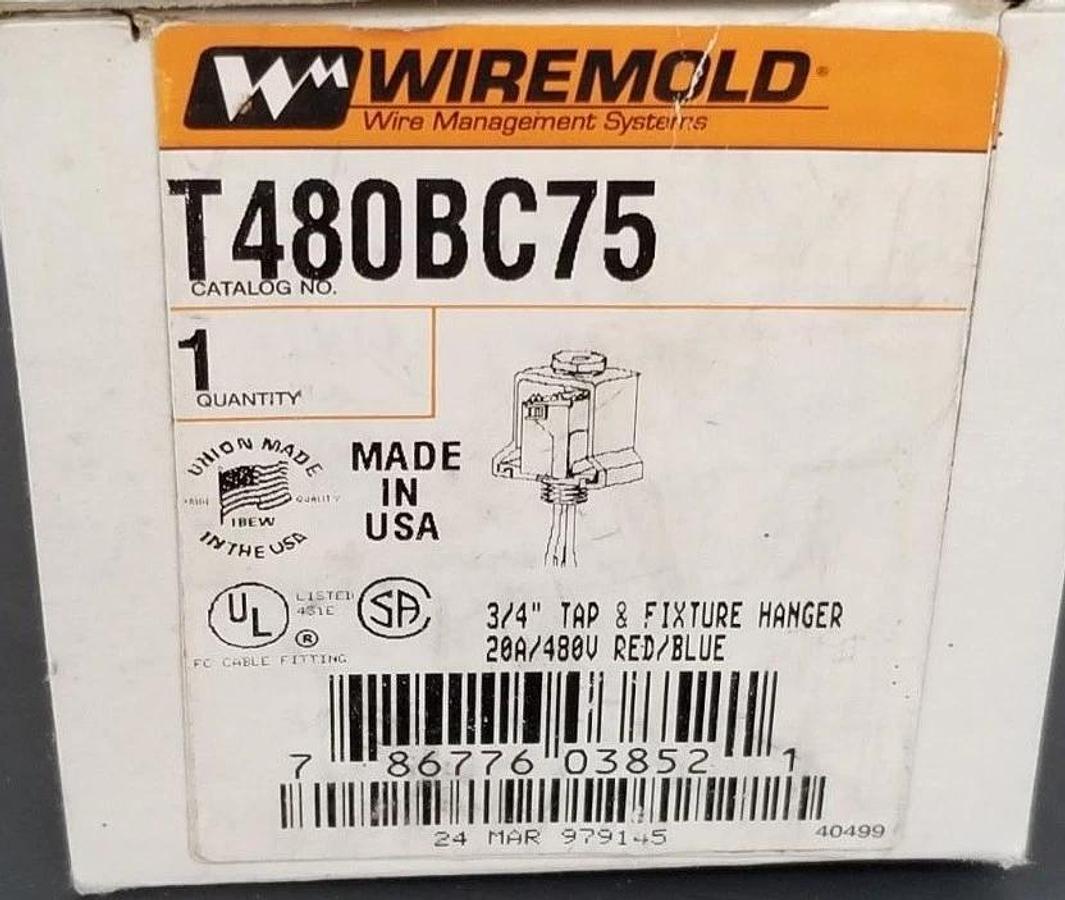 Used NIB WIREMOLD T480BC75 TAP & FIXTURE HANGER 3/4'' 20A/480V RED/BLUE T600BC75