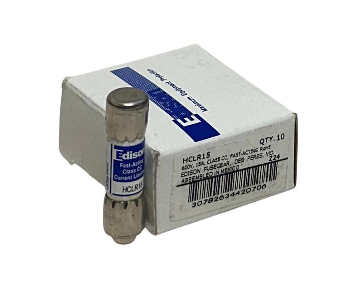 Used 10 EATON EDISON HCLR15 CLASS CC FAST-ACTING FUSES 600VAC 15A HCLR SERIES NSMP