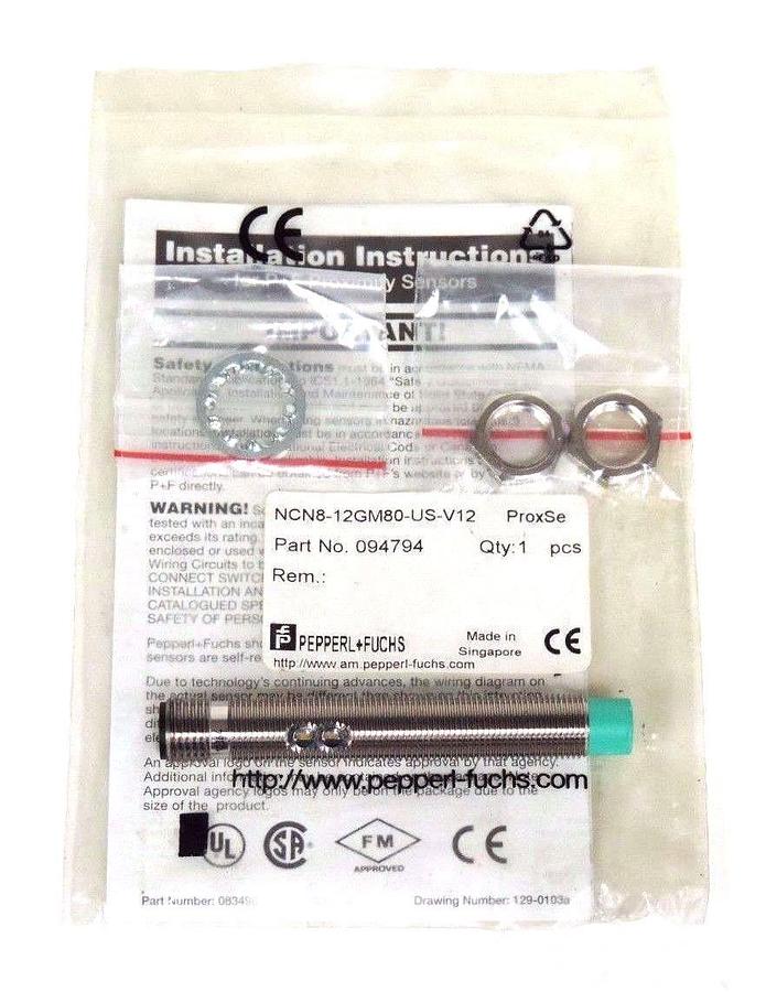 Used NIB PEPPERL+FUCHS NCN8-12GM80-US-V12 PROXIMITY SWITCH 094794, NCN812GM80USV12