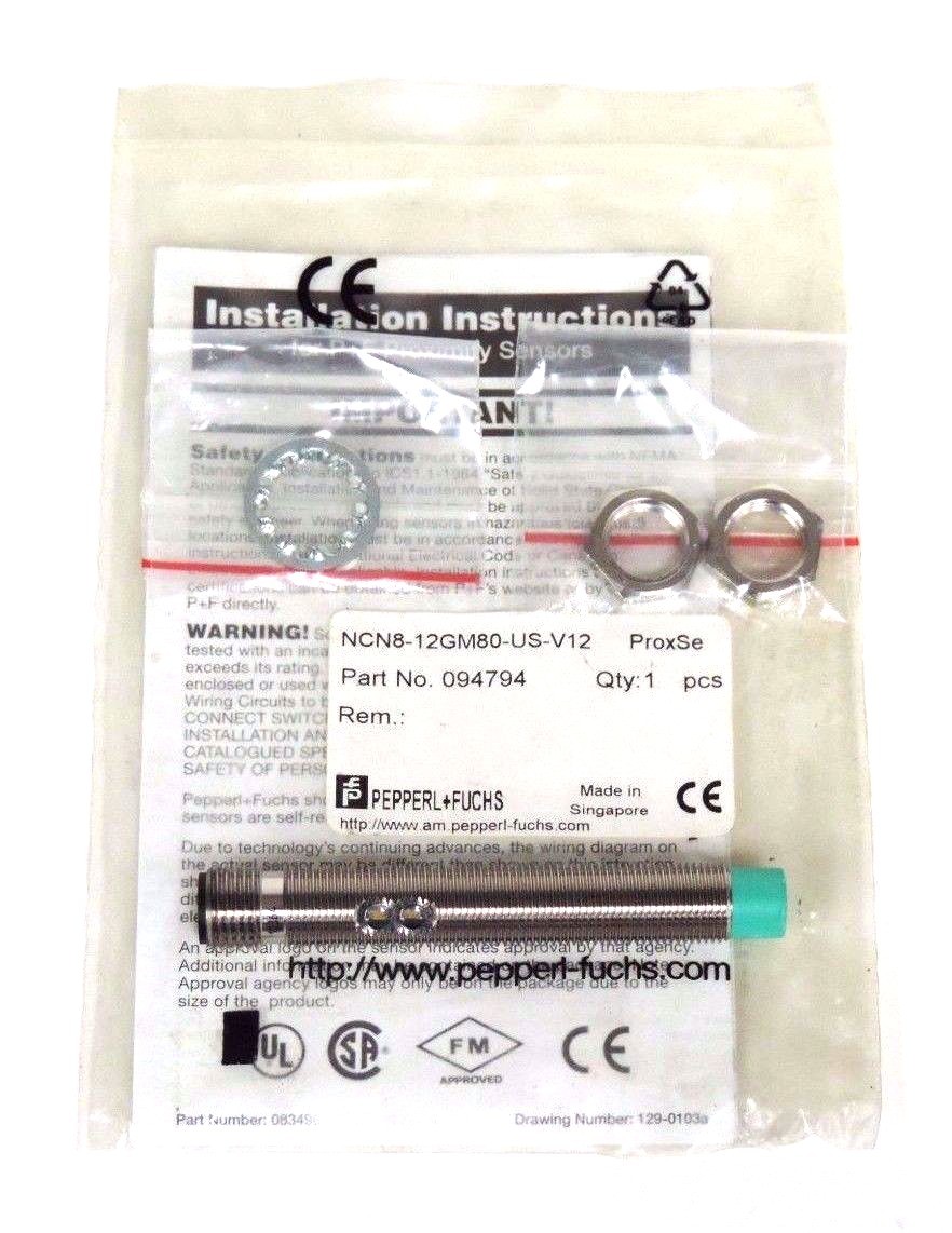 Used NIB PEPPERL+FUCHS NCN8-12GM80-US-V12 PROXIMITY SWITCH 094794, NCN812GM80USV12