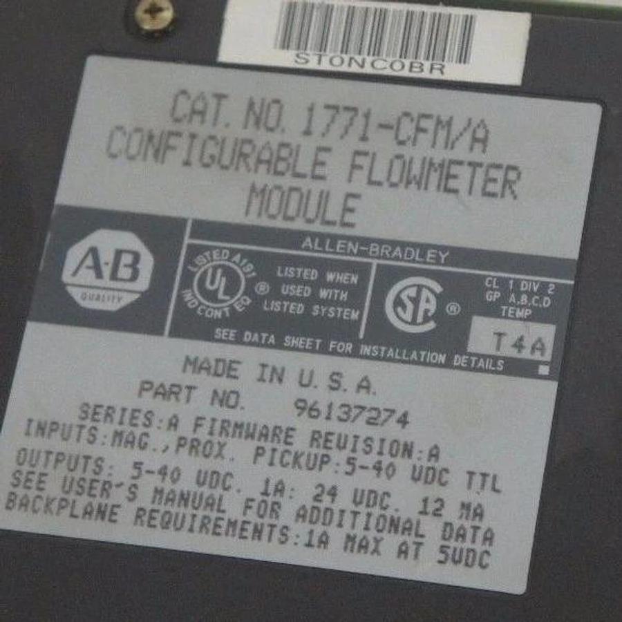Used ALLEN BRADLEY 1771-CFM/A CONFIGURABLE FLOWMETER MODULE 1771-CFM SER. A F/W REV A