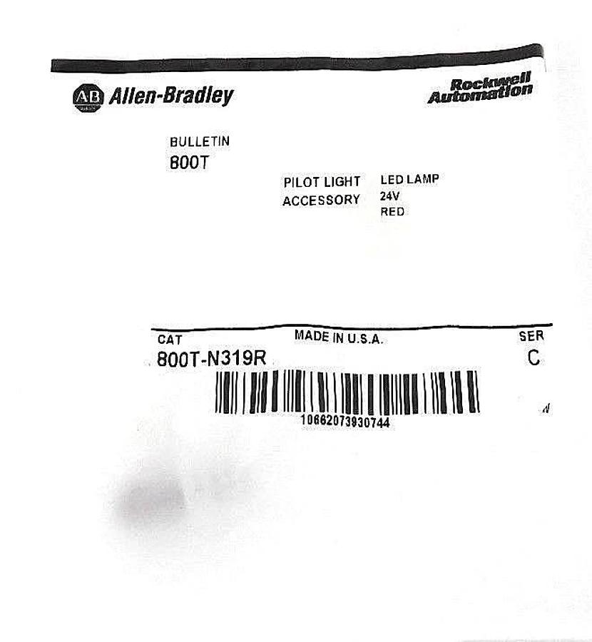 Used NIB ALLEN BRADLEY 800T-N319R PILOT LIGHT LED LAMP RED 24V, 800TN319R