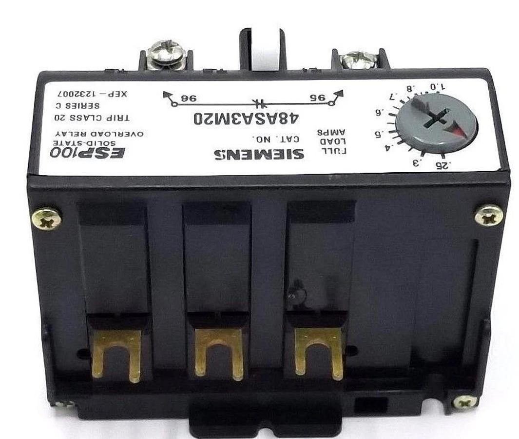 Used SIEMENS 48ASA3M20 OVERLOAD RELAY .25-1AMP RANGE 3PH, 600VAC, ESP 100, SER. C