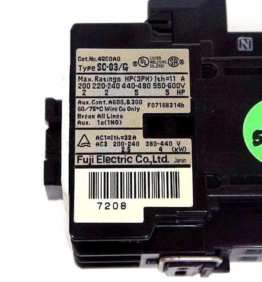 Used FUJI ELECTRIC SC-03/G CONTACTOR 11A, CAT NO 4GC0A, SC03G