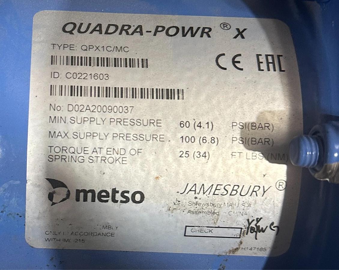 Used METSO JAMESBURY QPX1C/MC QUADRA-POWR X ACTUATOR/ NELES C005-RECA01CJJT2T+T6 NSNP
