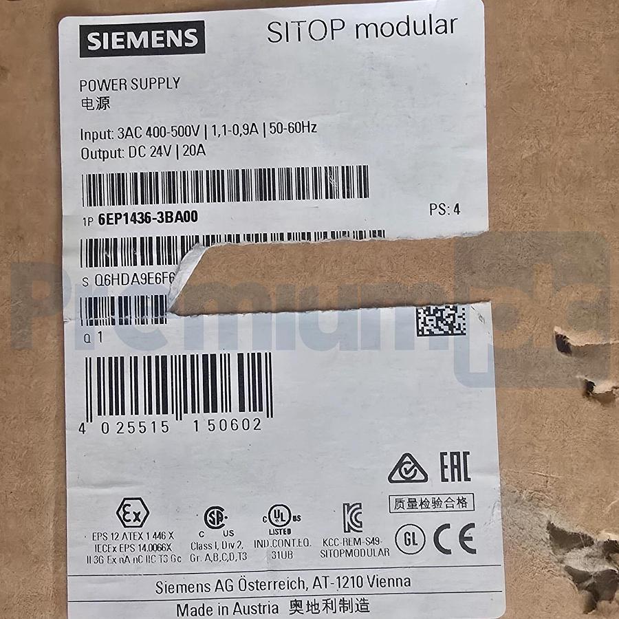 Siemens 6EP1436-3BA00 SITOP Modular Power Supply 3Ph 400-500VAC 24VDC 20A NSMP
