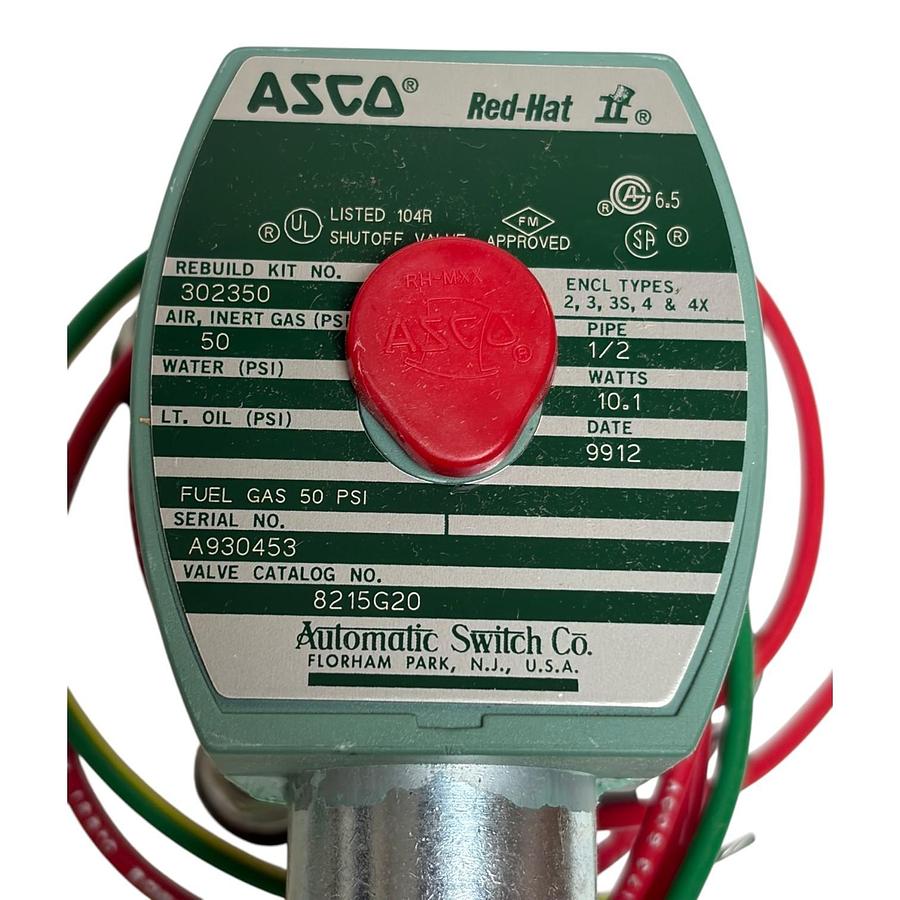 Used ASCO RedHat 8215G20 2-Way Normally Closed 1/2" NPT Gas Solenoid Valve 120VAC