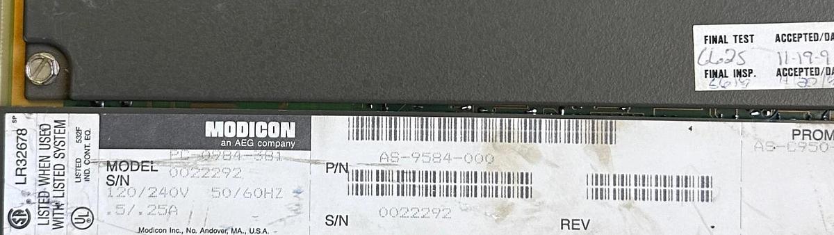 NEW AEG MODICON PC-0984-381 / AS-9584-000 16K CPU CONTROLLER 984 MODEL 381 NOS