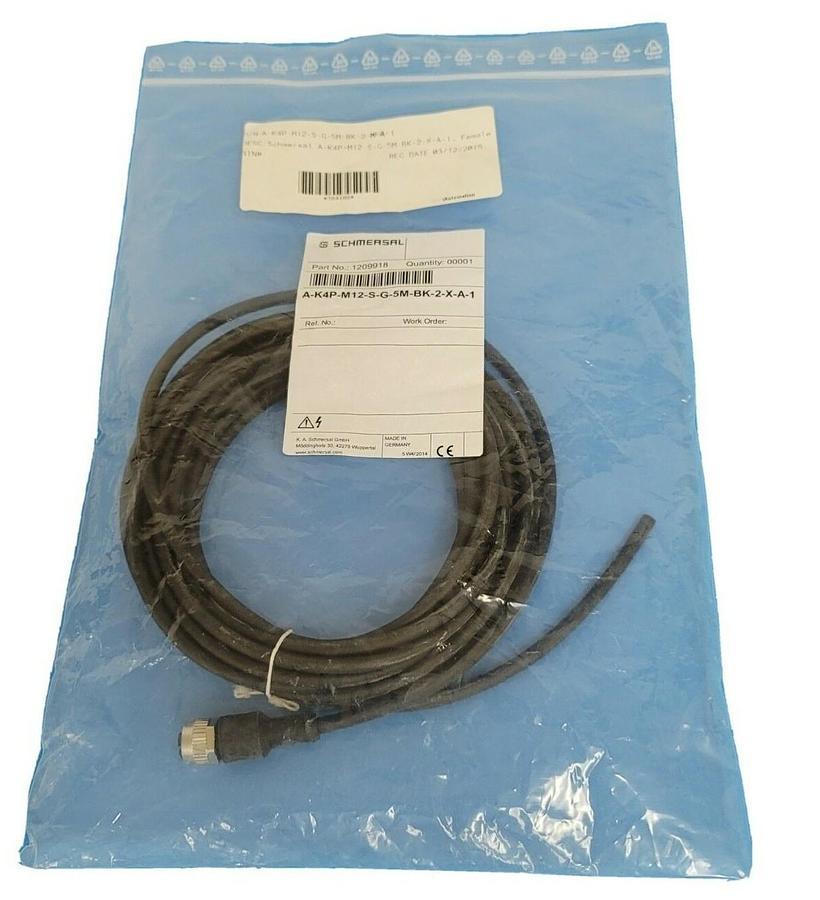 Used NEW SCHMERSAL P/N: 1209918 CABLE A-K4P-M12-S-G-5M-BK-2-X-A-1