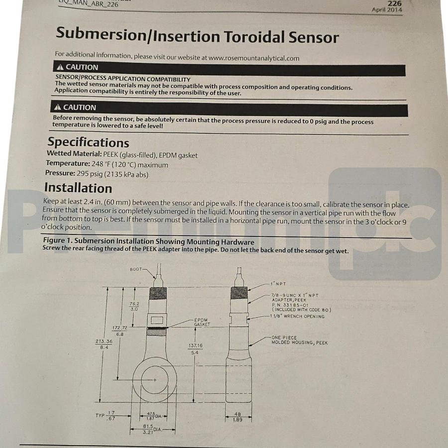 Used Rosemount 226-02-56 | 11276-10 Submersion Toroidal Conductivity Sensor PT100 NEW