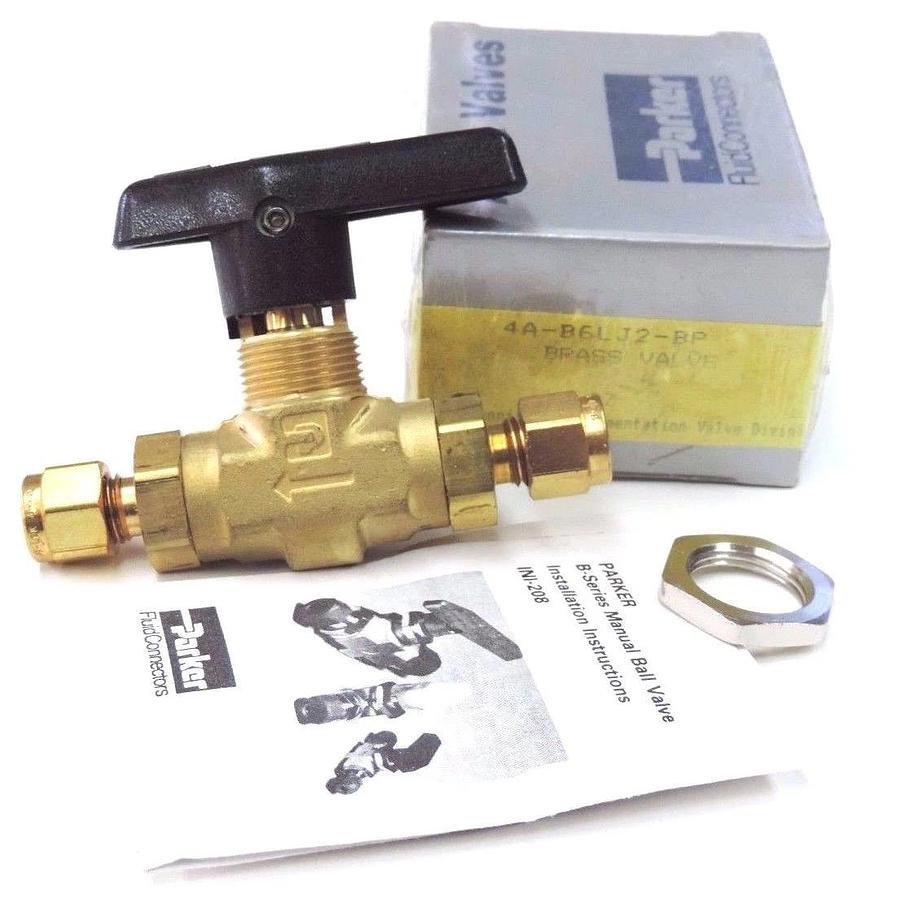 Used NIB PARKER 4A-B6LJ2-BP 1/4" TWO-WAY B SERIES BRASS BALL VALVE 4AB6LJ2BP