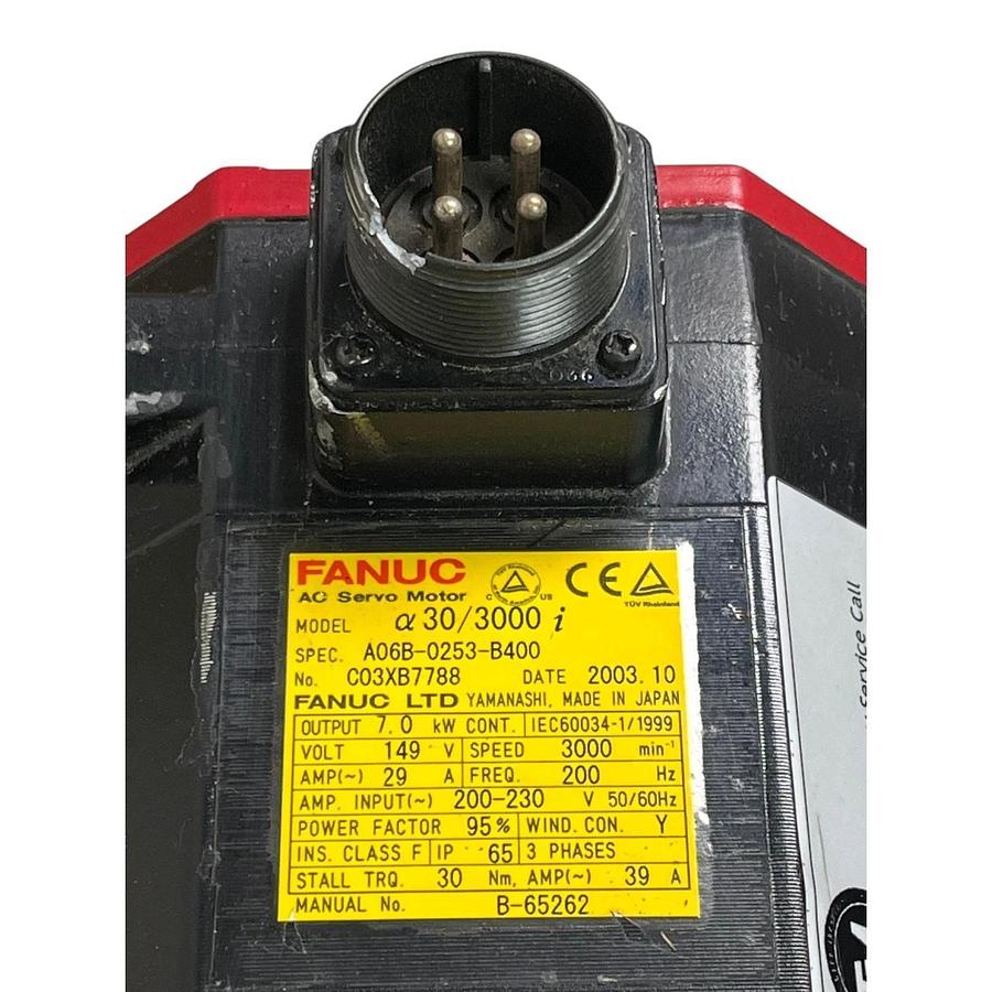 Used Fanuc Alpha iF 30/3000 Servo Motor A06B-0253-B400 Missing Encoder AS-IS / PARTS