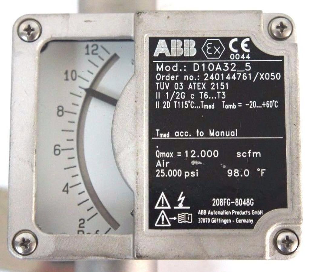 Used NEW ABB D10A32-5 FLOWMETER 1/2" NPT ORDER NO. 240144761/X050 D10A325