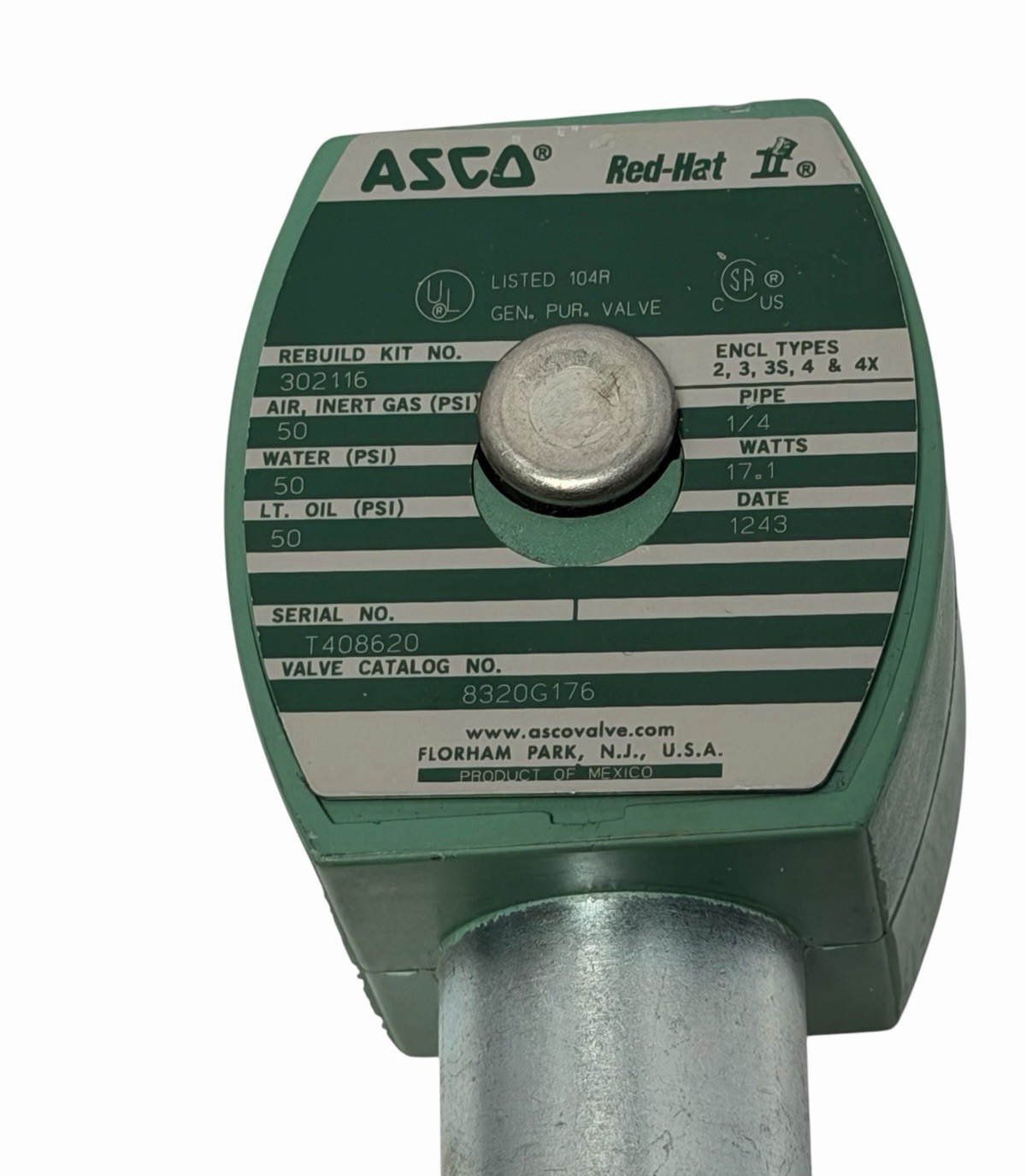 Used NEW ASCO 8320G176 SOLENOID VALVE 1 PORT 1/4 INCH FEMALE NPT